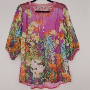 Women's Figueroa & Flower Sheer Floral Boho Hippie Style Long Sleeve Size Large